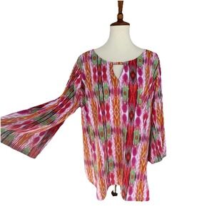 Zac Rachel Woman Top 1X Tunic Peasant Blouse Knit Paisley 3/4 Sleeve Uzbek Print